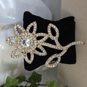 Large Statement Gold Crystal Flower Brooch Pin